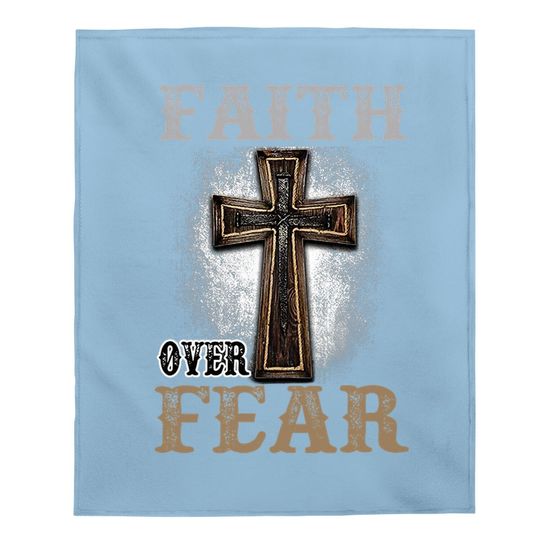 Faith Over Fear Wood Cross Religion Baby Blanket Adult Baby Blanket