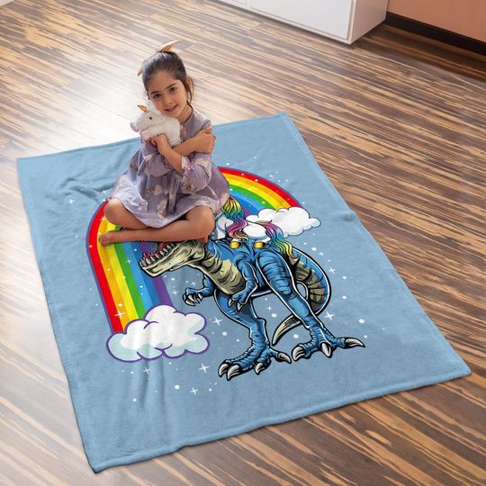 Unicorn Riding T Rex, Dinosaur Boys Girls Gift Baby Blanket