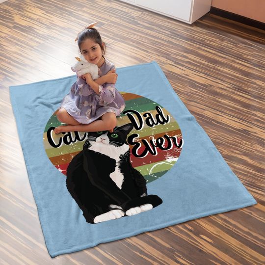 Best Cat Dad Ever Tuxedo Father's Day Gift Funny Retro Baby Blanket Baby Blanket