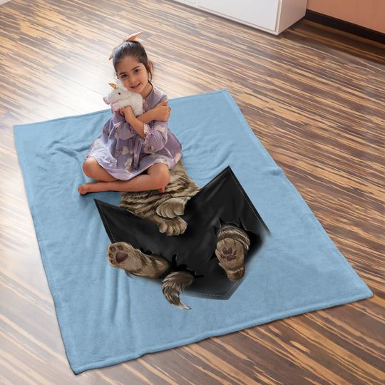 Brown Cat Sits In Pocket Baby Blanket Cats Baby Blanket Baby Blanket Gifts