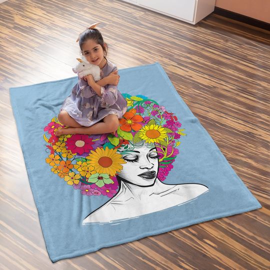 Flower Afro Black Queen African American Melanin Queen Baby Blanket