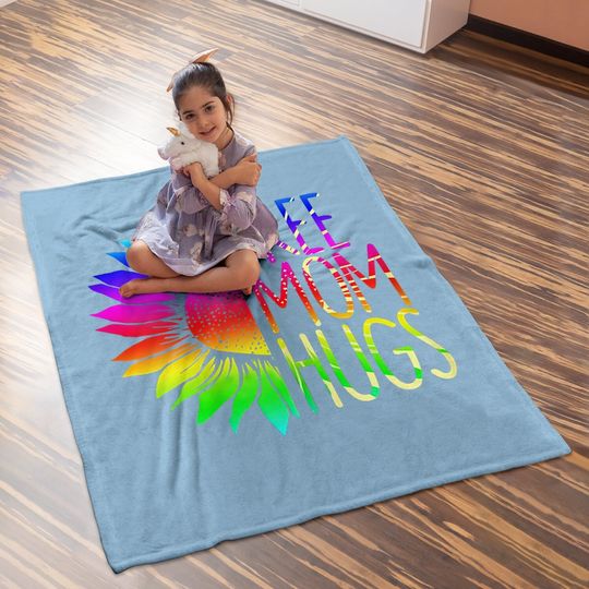 Free Mom Hugs Baby Blanket - Lgbt Rainbow Sunflower Baby Blanket Baby Blanket