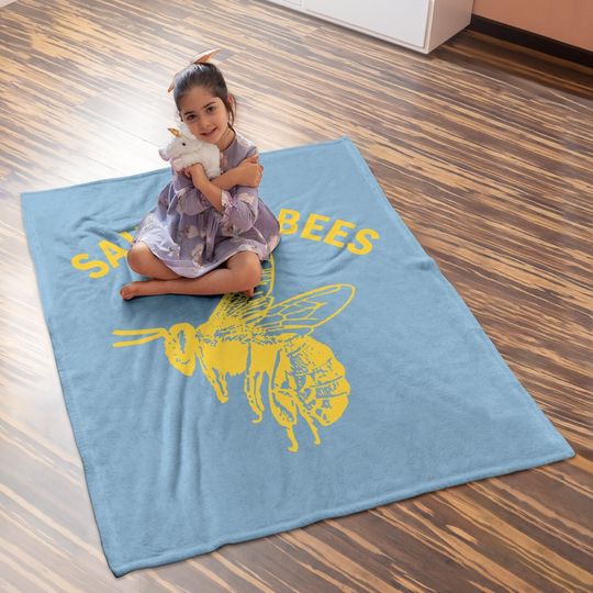 Save The Bees Baby Blanket Vintage Retro Graphic Yellow Casual Baby Blanket Tops