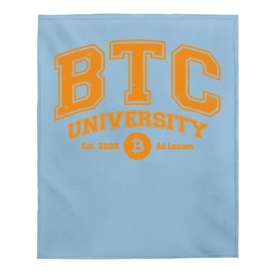 Btc University To The Moon, Funny Distressed Bitcoin College Baby Blanket