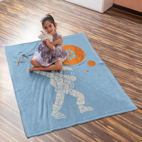 Bitcoin To The Moon Dabbing Astronaut Funny Hodl Btc Crypto Baby Blanket