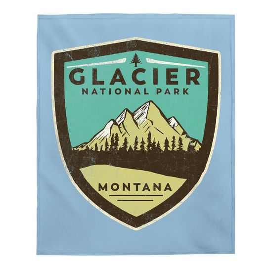 Retro Glacier National Park Montana Mountains Vintage Badge Baby Blanket
