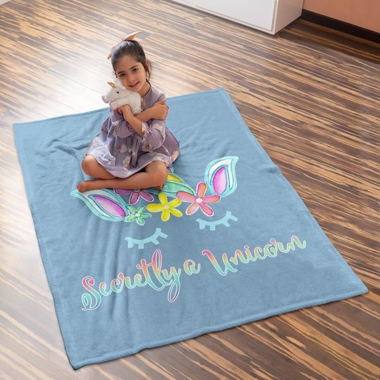 Secretly A Unicorn Flowers And Horn Plus Size Baby Blanket