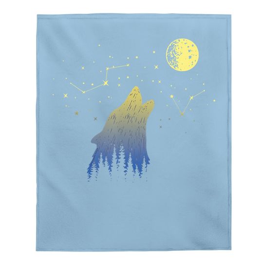 Wolf Howling At Stars Constellations And Moon Baby Blanket