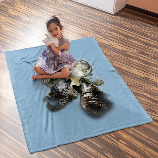 Howling At The Moon Wolves Animal Baby Blanket