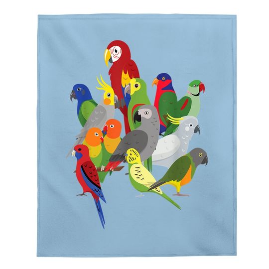 Parrot Flock - Macaw, Cockatoo, African Grey, & Budgie Baby Blanket