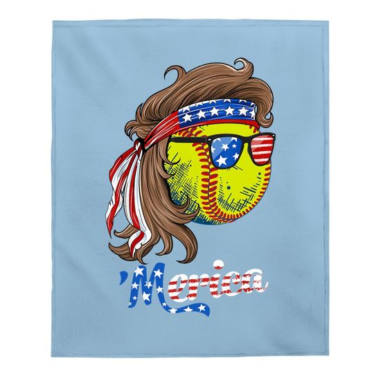 Softball Mullet American Flag Merica Fathers Day Baby Blanket