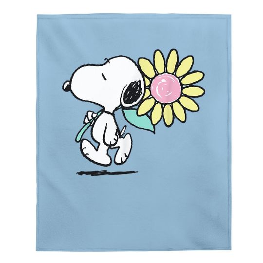 Peanuts Snoopy Pink Daisy Flower Baby Blanket