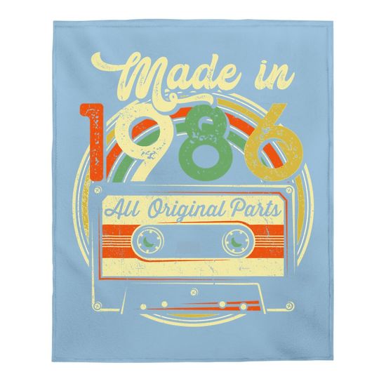Made In 1986 35th Birthday Gifts Cassette Tape Vintage Baby Blanket