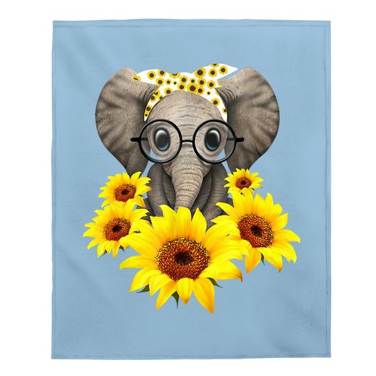Elephant Sunflower Cute Elephant Love Sunflower Baby Blanket