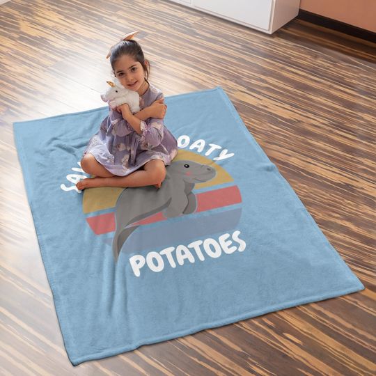 Cute Manatees Retro Gift Save The Floaty Potatoes Baby Blanket