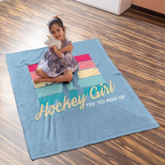 Retro Hockey Girl Hockey Player Gift Field Hockey Ice-hockey Baby Blanket