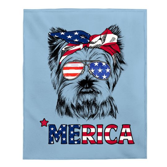 American Flag Yorkshire Terrier Yorkie Mom Baby Blanket