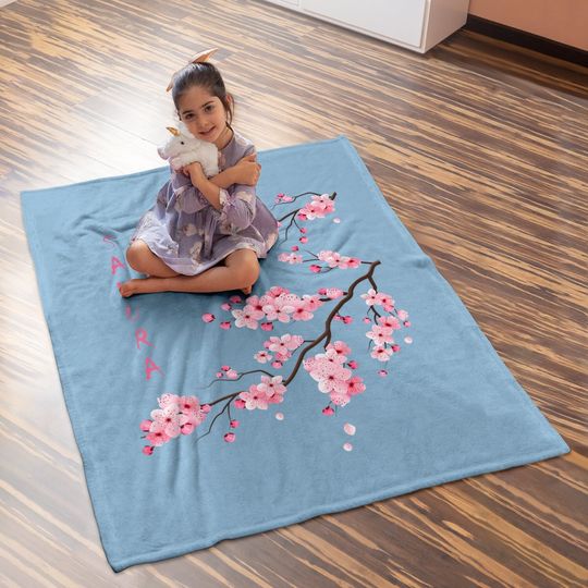 Vintage Sakura Cherry Blossom Japanese Graphical Art Baby Blanket