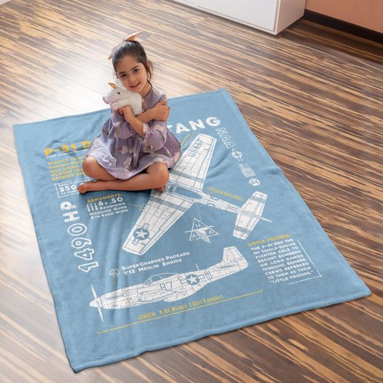 P-51 Mustang North American Aviation Vintage Fighter Planet Baby Blanket