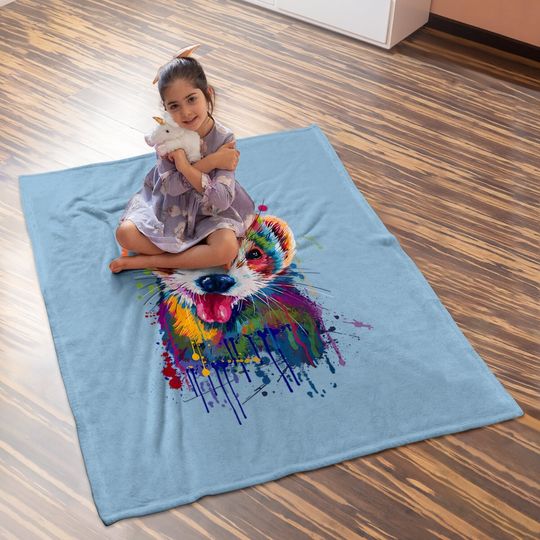 Ferret Face Graphics Hand Drawn Splash Art Pet Lover Baby Blanket
