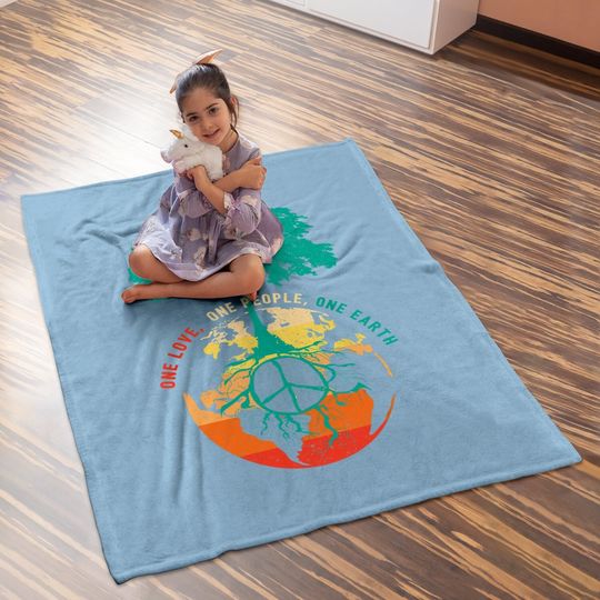 World Peace Tree Love People Earth Day 60s 70s Hippie Retro Baby Blanket