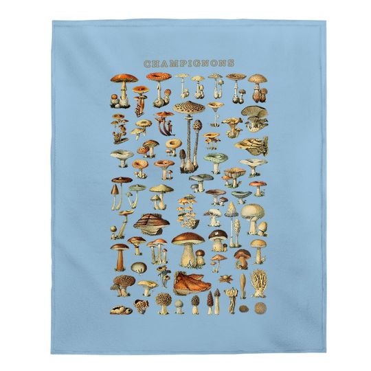 Mushroom Baby Blanket, Vintage Mushroom Illustration, Morel Hunter Baby Blanket
