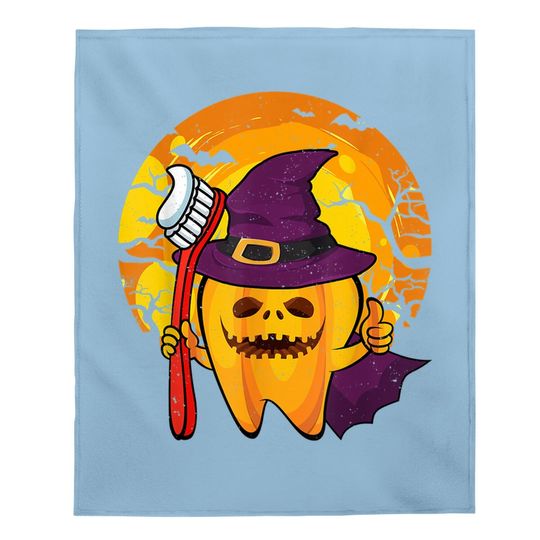 Funny Tooth Dental Hygiene Dentist Witch Halloween Costume Baby Blanket