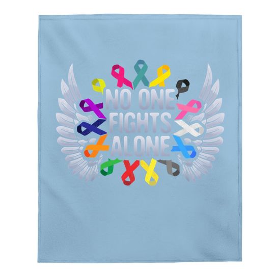 No One Fights Alone Multicolor Ribbon For Cancer Awareness Baby Blanket
