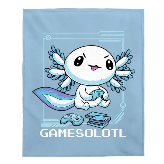 Gamesolotl Gamer Axolotl Fish Playing Video Games Lizard Baby Blanket