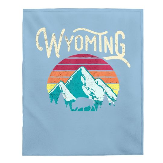 Retro Wyoming Mountains State Wildlife Baby Blanket
