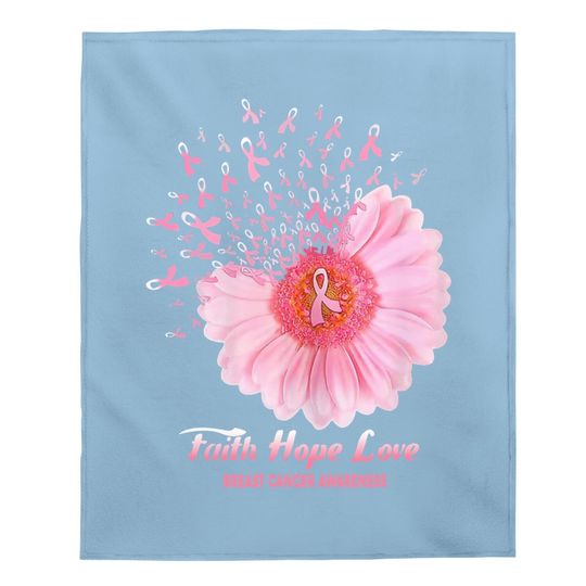 Faith Hope Love Ribbon Daisy Flower Breast Cancer Awareness Baby Blanket