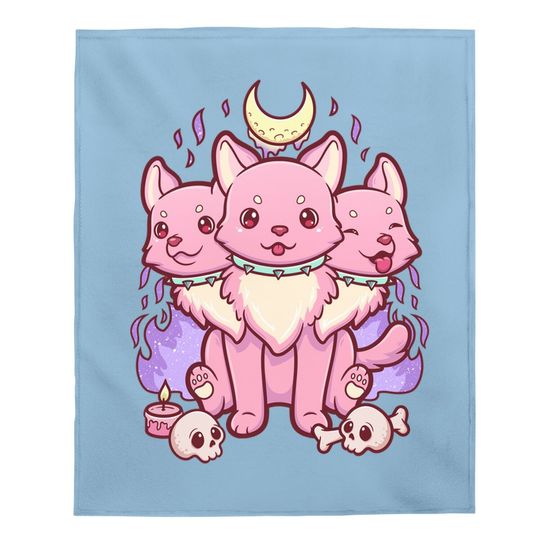 Kawaii Pastel Goth Cute Creepy 3 Headed Dog Baby Blanket