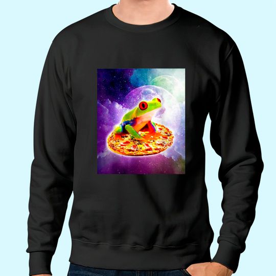 Red Eye Tree Frog Riding Pizza In Space Sweatshirt
