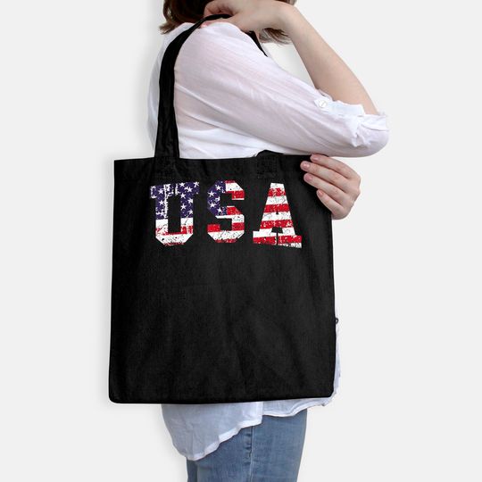 USA Tote Bag Patriotic 4th of July Tee American Flag Vintage Tote Bag