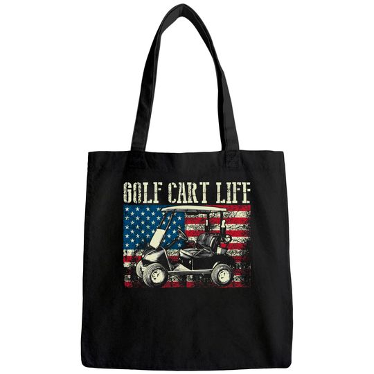 Cool Golf Cart Vintage US Flag Funny Golfing Gift Men Women Tote Bag