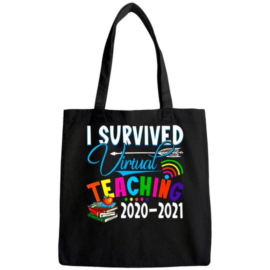 Women's Fashion Tote Bag - Funny I Survived Virtual Teaching End of Year Teacher Remote Gift Tote Bag Short Sleeve
