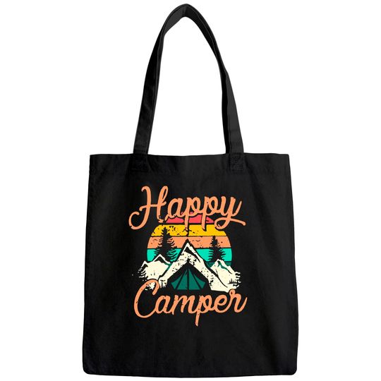 Happy Camper Tote Bag for Women Funny Cute Graphic Tee Short Sleeve Letter Print Casual Tee Tote Bag