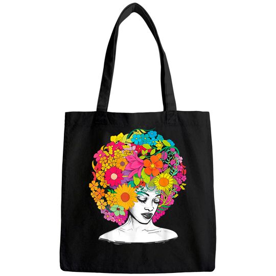 Flower Afro Women Black Queen African American Melanin Queen Tote Bag