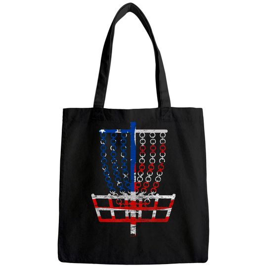 Cool US Flag Disc Golf Basket - Fourth of July Golfer Gift Tote Bag