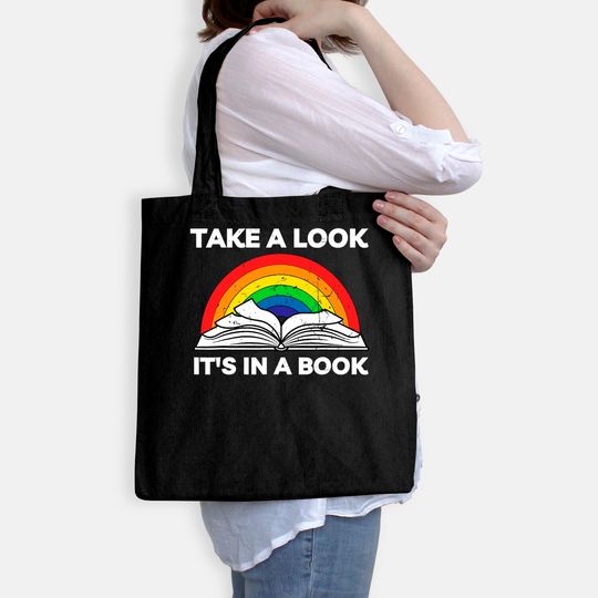 take a look it's in a book reading vintage retro rainbow Tote Bag