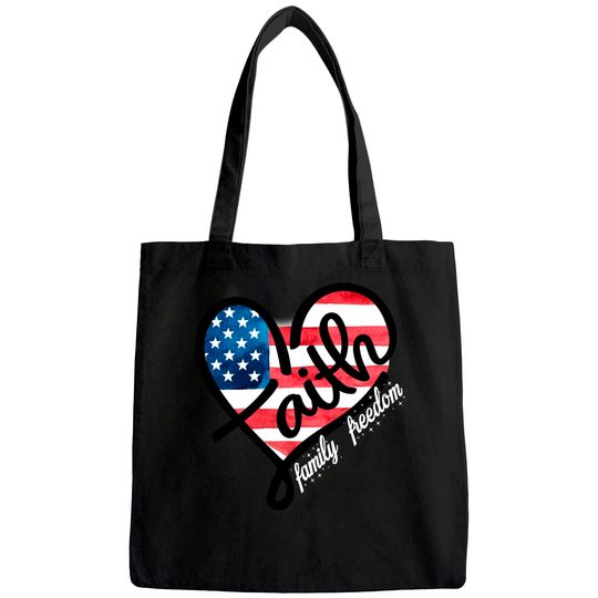 4th of July Patriotic Christian Faith Heart American Flag Tote Bag