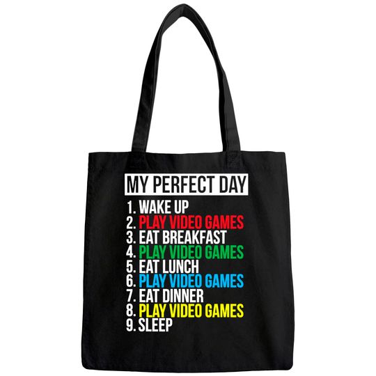 My Perfect Day Video Games Tote Bag Funny Cool Gamer Tee Gift Tote Bag