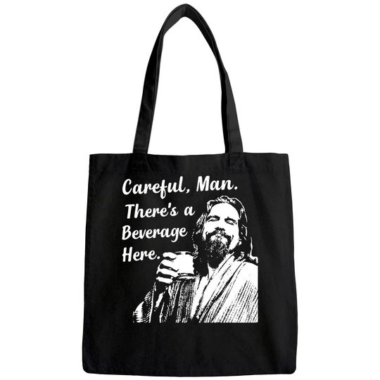 Discover Big Lebowski Tote Bag Funny Movie Quote Tee Vintage 90s The Dude Abides Careful Man There's a Beverage Here