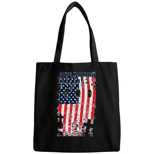 ONE NATION UNDER GOD Christian Cross American Flag Tote Bag