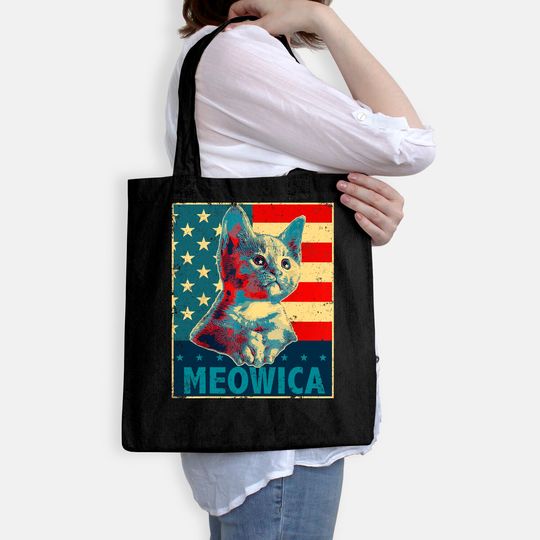 Meowica Cat Patriotic American Flag Tote Bag