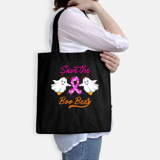 Breast Cancer Halloween Gift - Save The Boo Bees Tote Bag