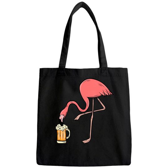 Flamingo Drinking Beer - Funny Pink Flamingo Tote Bag