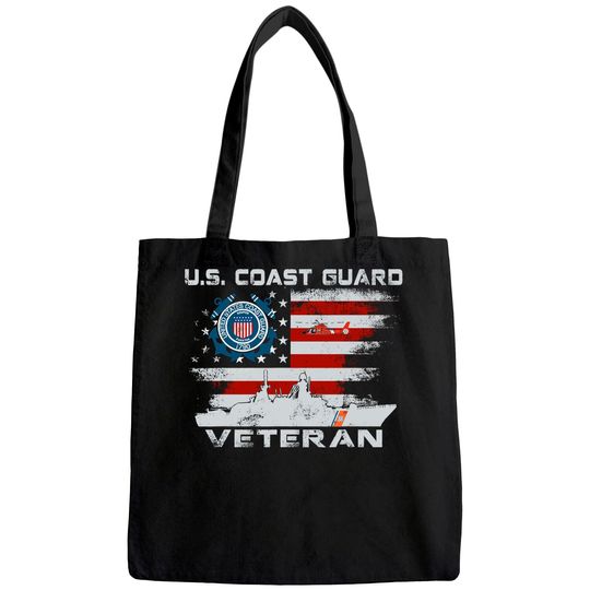 US Coast Guard Veteran Tote Bag Vintage Veteran Flag Tees Tote Bag