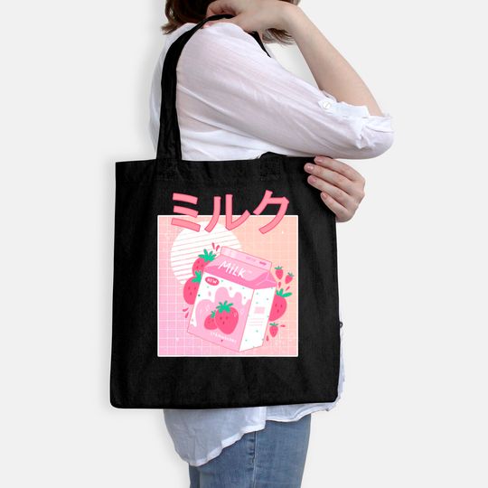 Japanese Kawaii Strawberry Milk Shake Carton Tote Bag