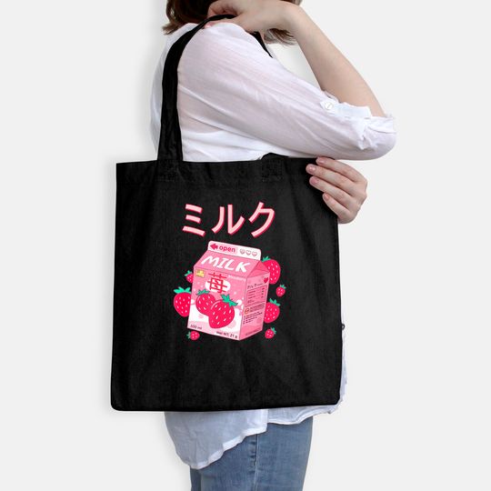 Japanese Kawaii Strawberry Milk Tote Bag Milk Shake Tote Bag
